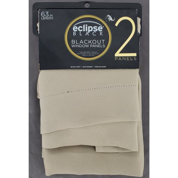 Eclipse Blackout Window Curtain Panels Tan 37in x 63in, Set of 2 Panels New - Picture 3 of 3